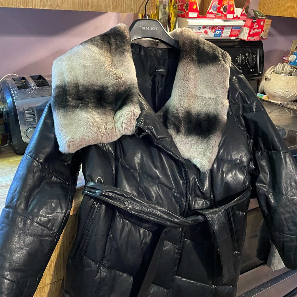 Leather puffer vintage with real fur